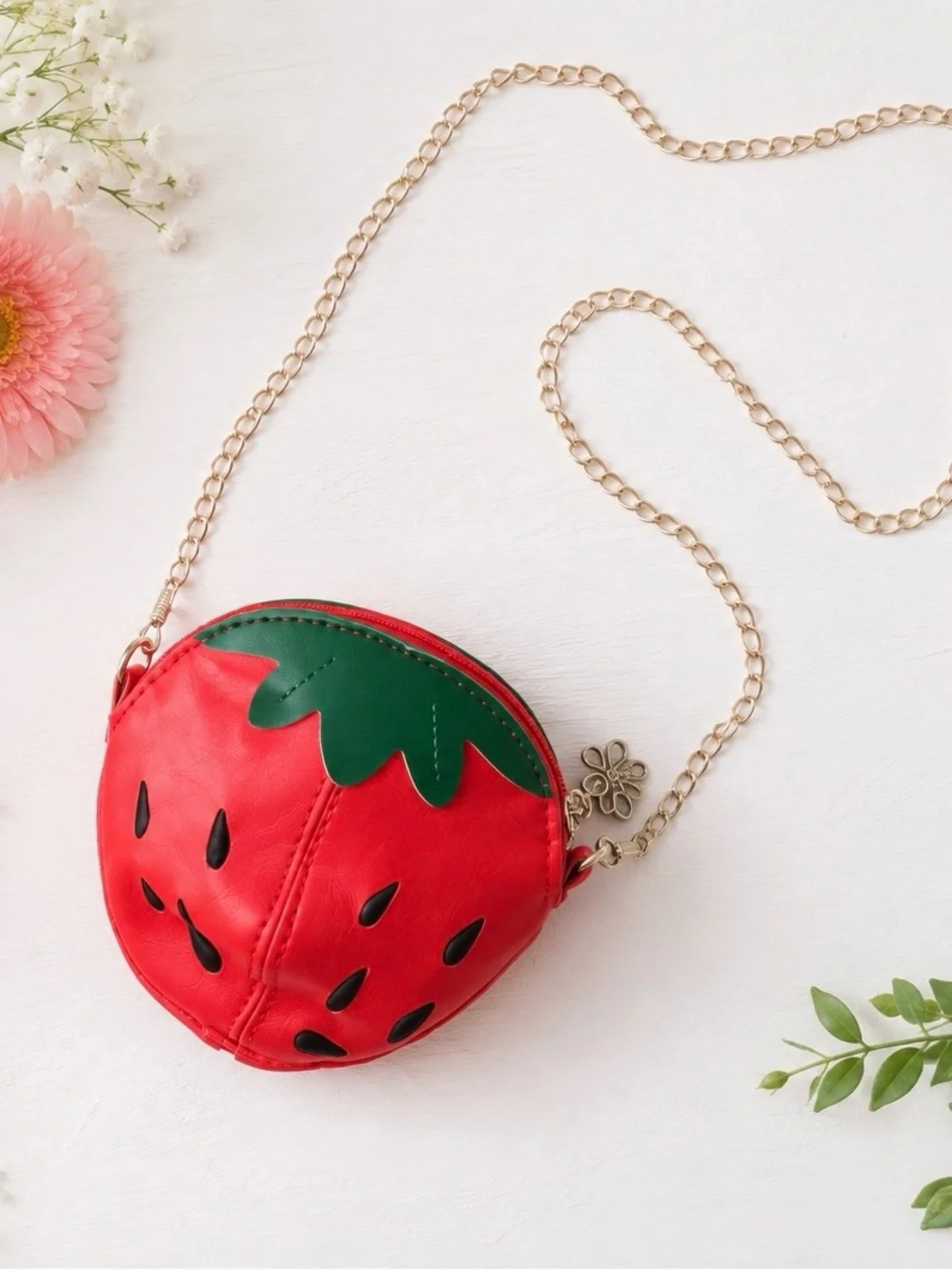 Kids Girls Strawberry Mini Crossbody Purse Red Fruit Bag Gold Chain